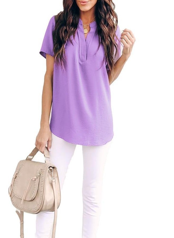 Allimy Womens Ladies Fashion Summer Spring Plus Size Short Sleeve Business Casual Outfits Dress Shirts Blouses and Tops for Women 2026 Trendy Dressy Casual Elegant Pruple M - Image 4